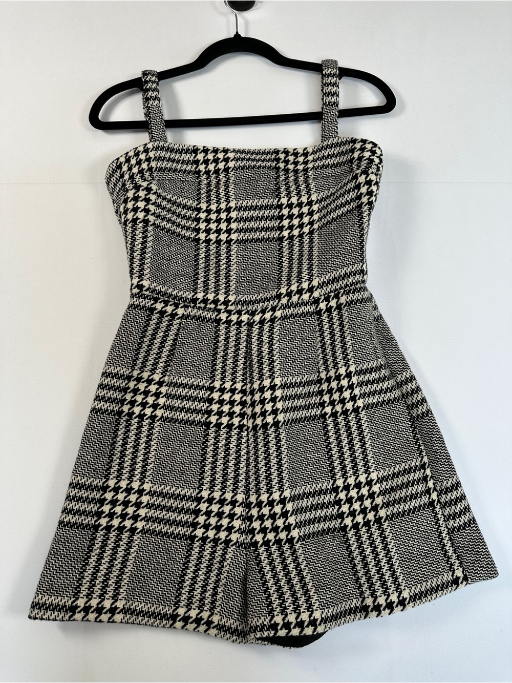 H&M Wool Blend Tweed Plaid Romper Black White Preppy Size XS